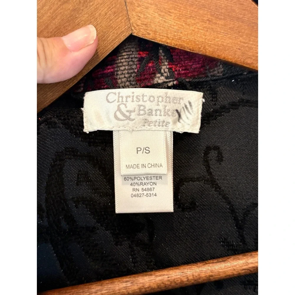Christopher & Banks Jacket Womens PS Red Paisley Tapestry Zip Up Petite Boho